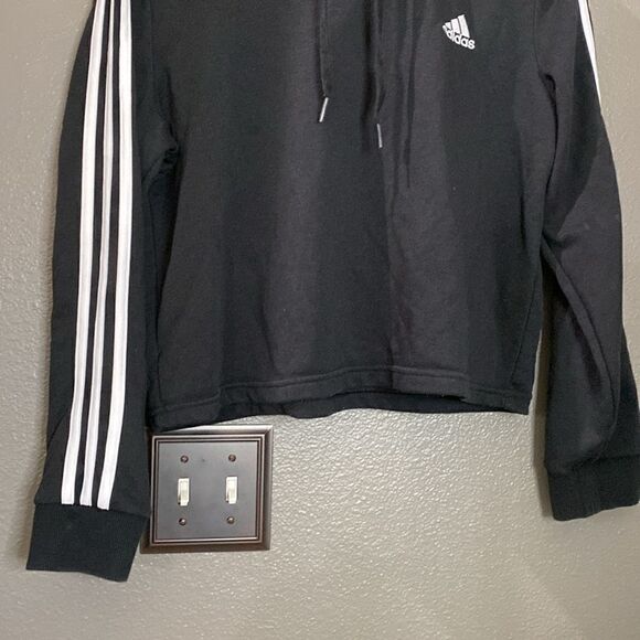 ADIDAS Sweatshirt Short Woman Cotton Cropped Hoodie Sweatshirt Black White - Picture 6 of 13